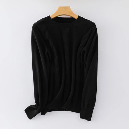 Women's Crew-Neck Knit Sweater with Cable-Knit Pattern