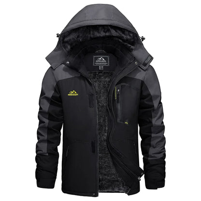 Men's outdoor jacket with hood and faux-fur lining - weatherproof and warm