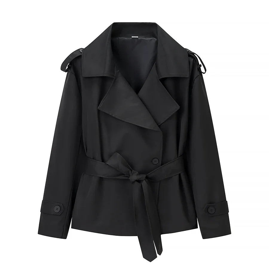 Damen Trenchcoat Kurz oder Lang mit Bindegürtel, Zweireiher Kragen, diverse Farben