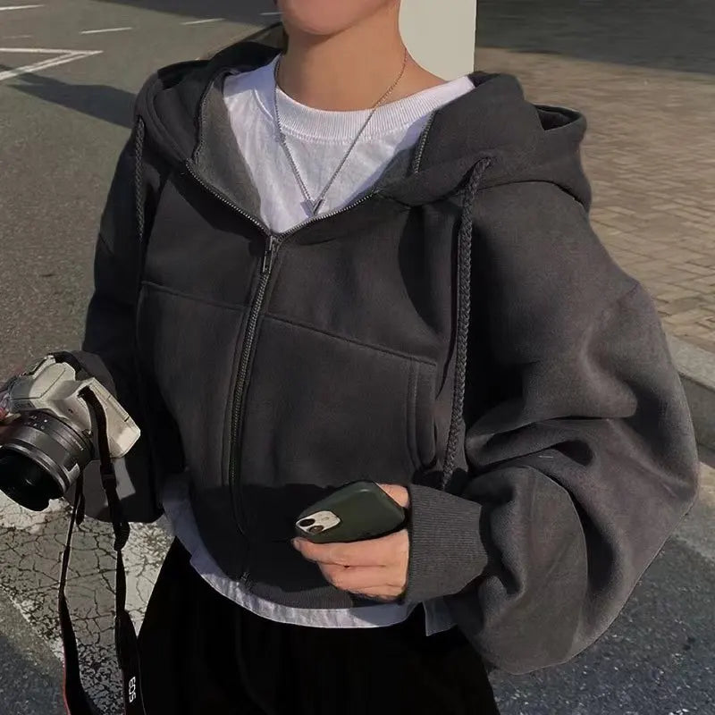 Women's cropped zip-up hoodie - Oversized fit