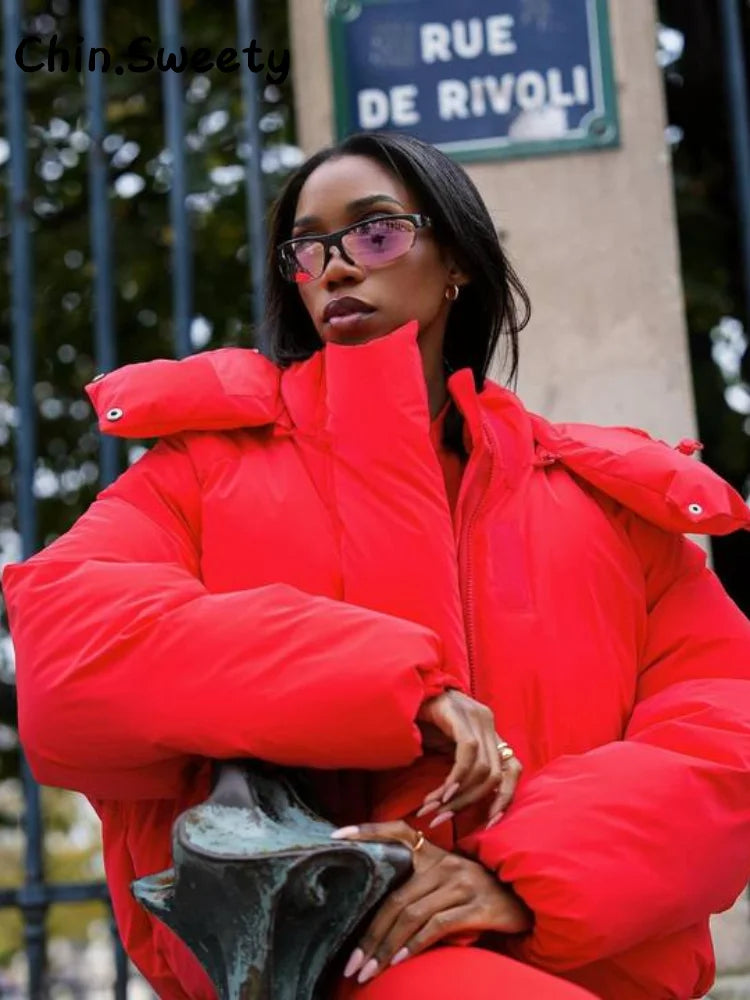 Damen Winter Steppjacke mit Kapuze – Kurze Puffer Jacke in Pink