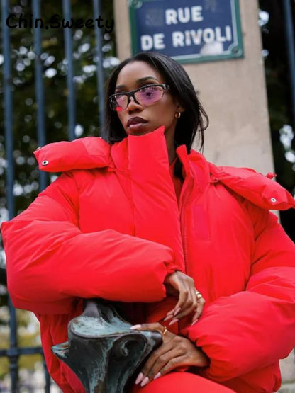 Damen Winter Steppjacke mit Kapuze – Kurze Puffer Jacke in Pink