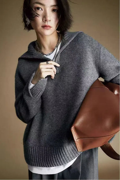 Turtleneck knit sweater with zipper, chunky ribbed