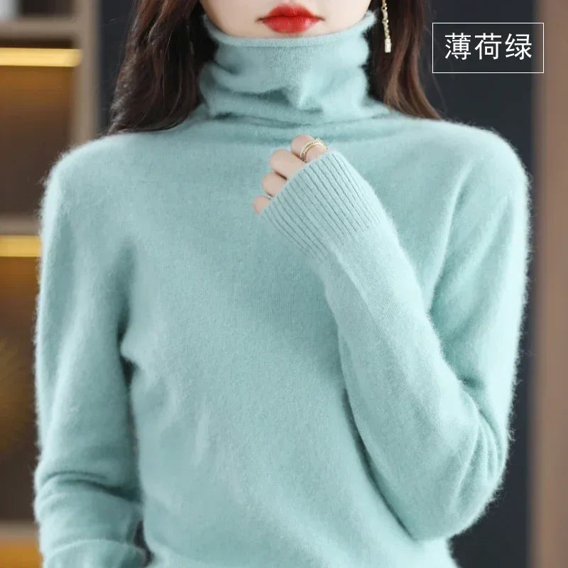Women's turtleneck sweater with long sleeves - Soft knitted sweater for women