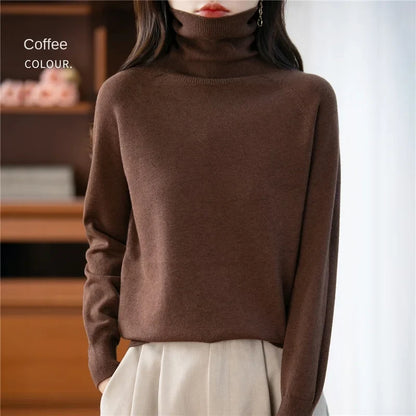 Women's long-sleeve turtleneck knitted sweater warm