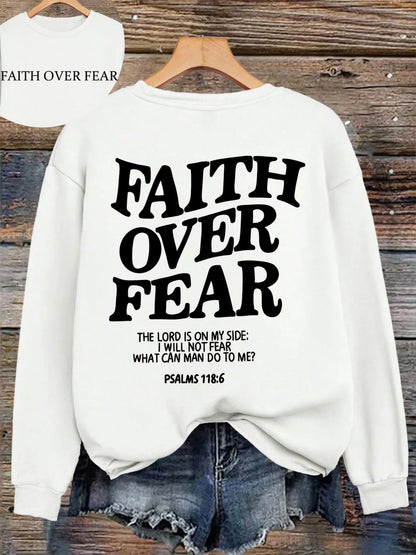 Hoodie with "Faith Over Fear" lettering and Bible quote, oversized hoodie