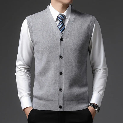 Men's knitted vest V-neck button placket rib knit