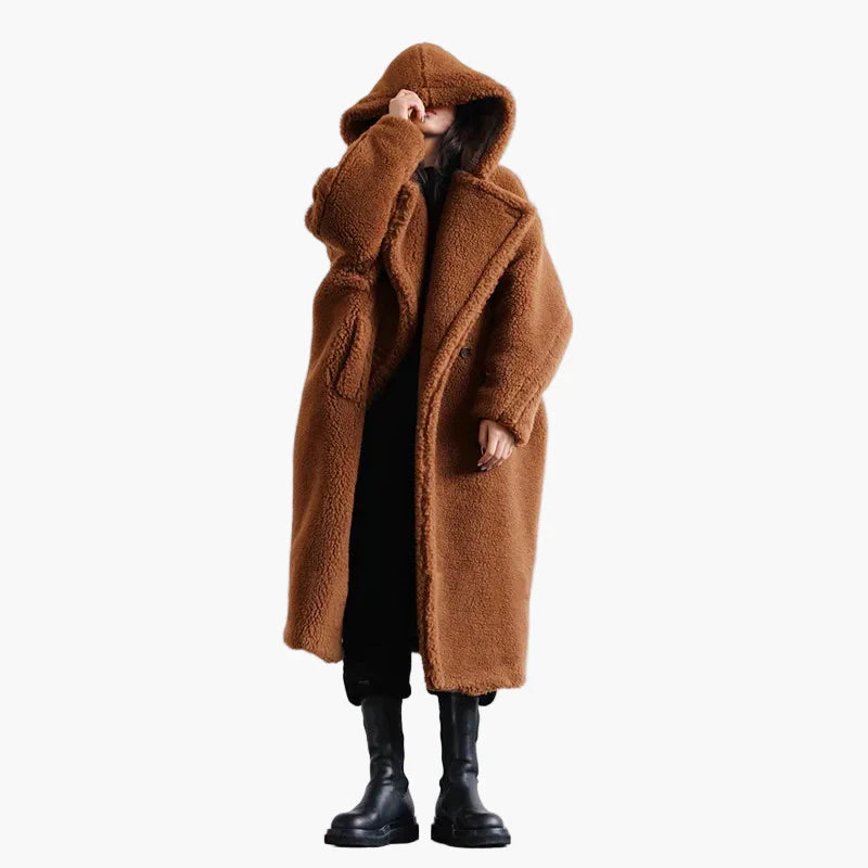 Damen Oversize Teddy Mantel mit Kapuze – Urbaner Winterstil, Lässige Outdoor-Jacke