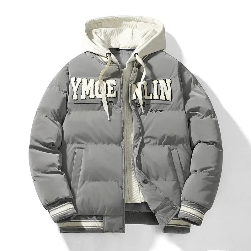 Unisex White Winter Puffer Jacket with Hood and Teddy Appliqué