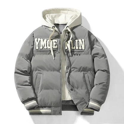 Unisex White Winter Puffer Jacket with Hood and Teddy Appliqué