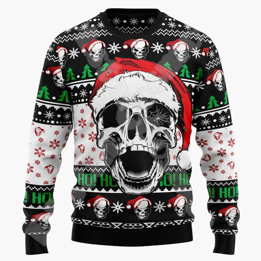 Herren Ugly Christmas Sweater Totenkopf Santa – Lustiger Weihnachtspullover für Männer