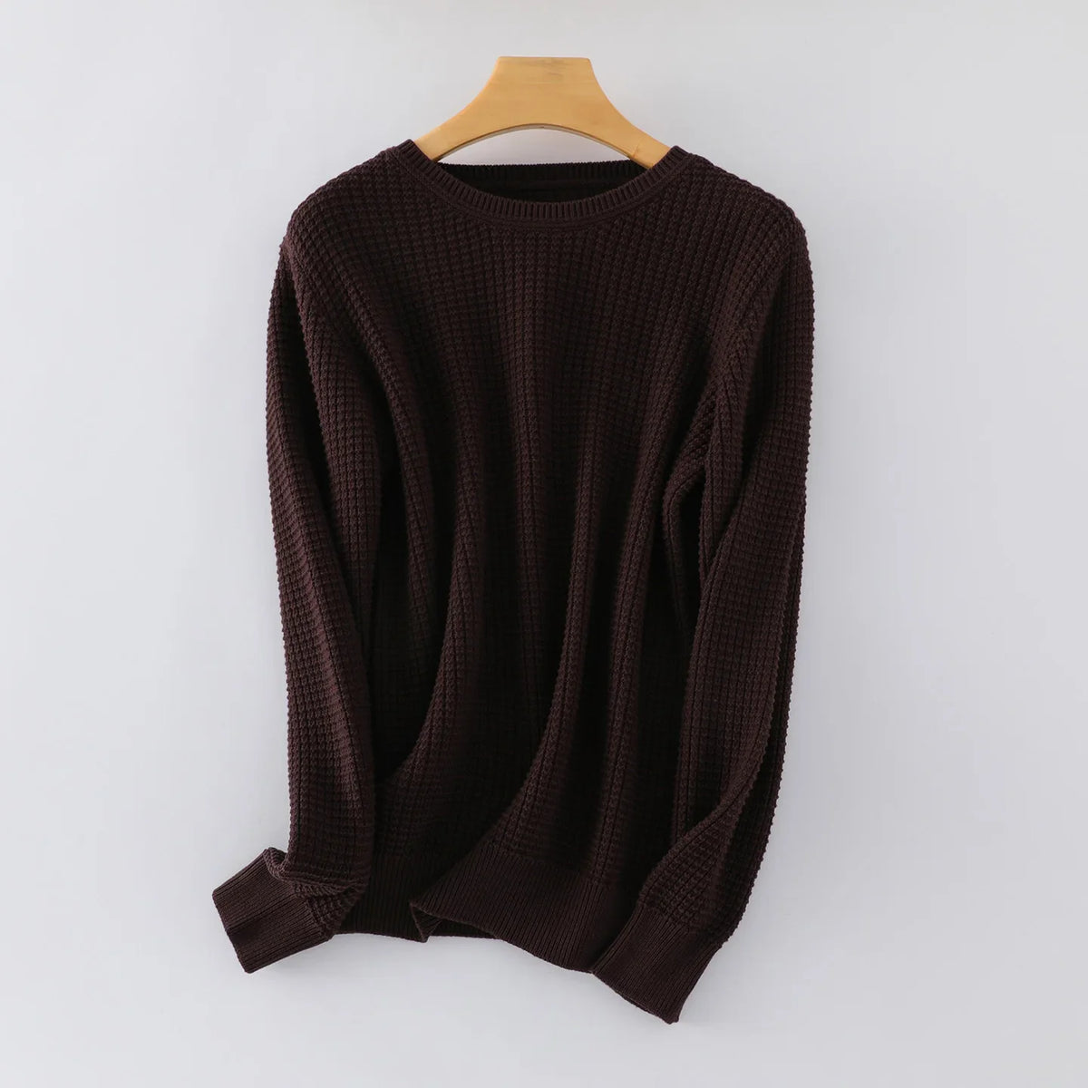 Women's Waffle-Knit Long-Sleeve Crewneck Basic Sweater
