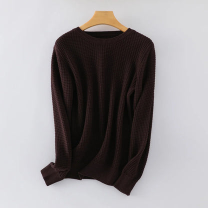 Women's Waffle-Knit Long-Sleeve Crewneck Basic Sweater