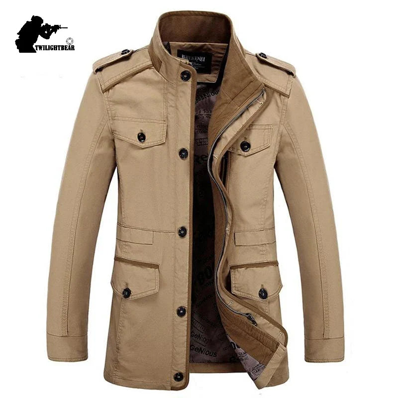Men's Military Style Casual Jacket – Outdoor Transitional Jacket with Many Pockets