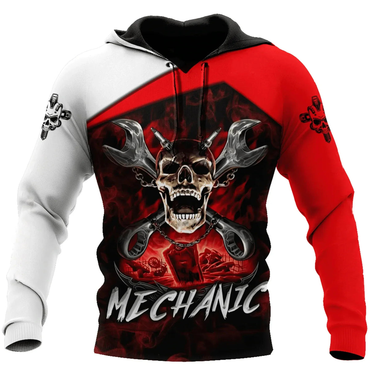 Hoodie mit Mechaniker-Thema und Grafikdruck, verschiedene Designs