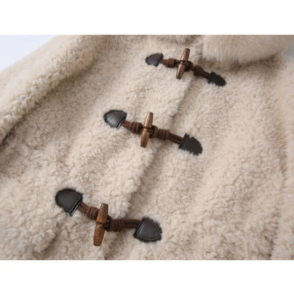 Damen Dufflecoat im Teddy-Stil mit Kapuze und Fellkragen Beige