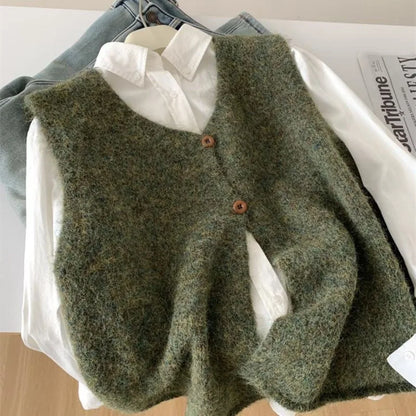 Strickweste Damen V-Ausschnitt Knopfleiste Ärmellos