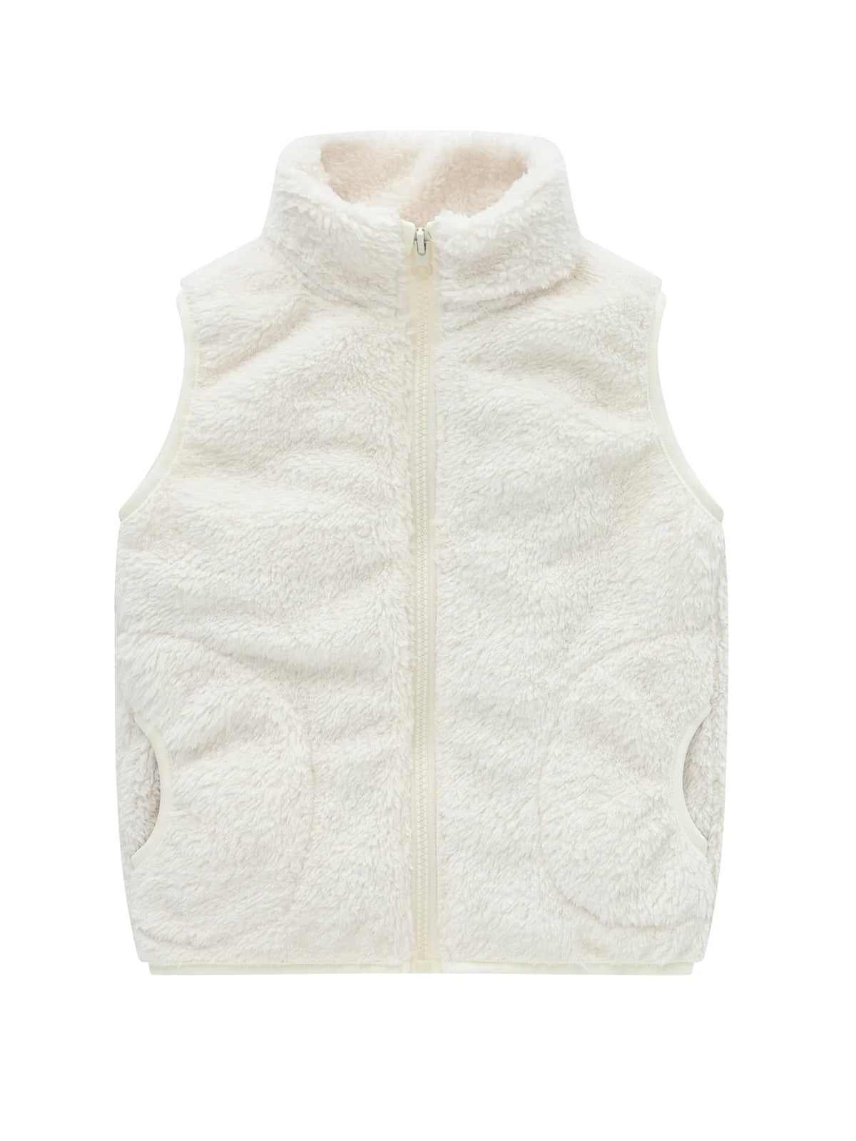 Children's fleece vest with zipper and stand-up collar in light beige