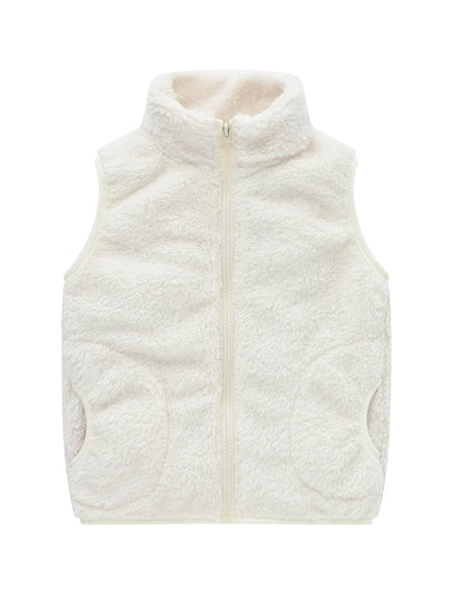 Children's fleece vest with zipper and stand-up collar in light beige