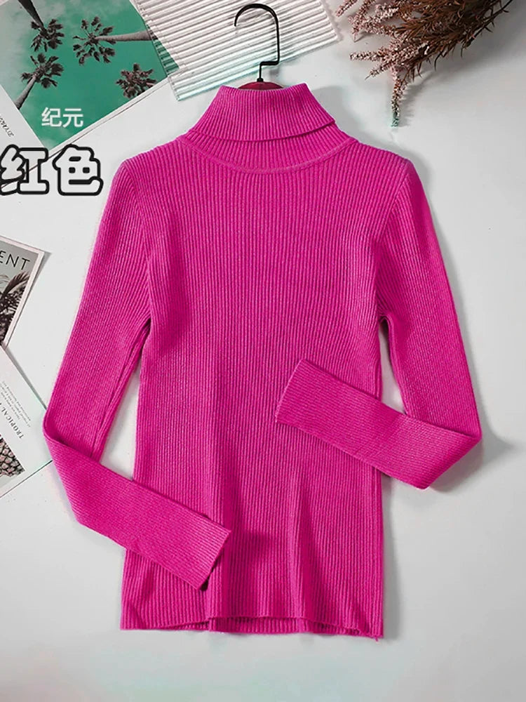 Ribbed women's basic long-sleeved turtleneck sweater