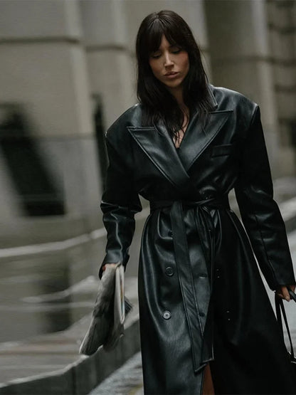 Trenchcoat Damen lang Bindegürtel Weinrot Mantel Elegante Übergangsjacke