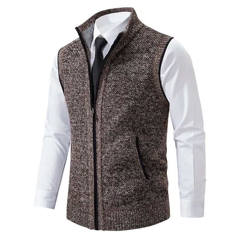 Men's knitted vest with stand collar zipper