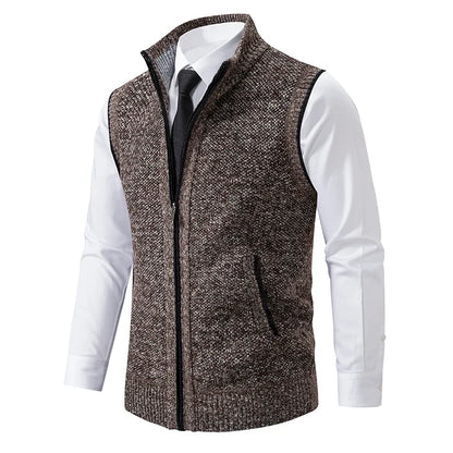 Men's knitted vest with stand collar zipper