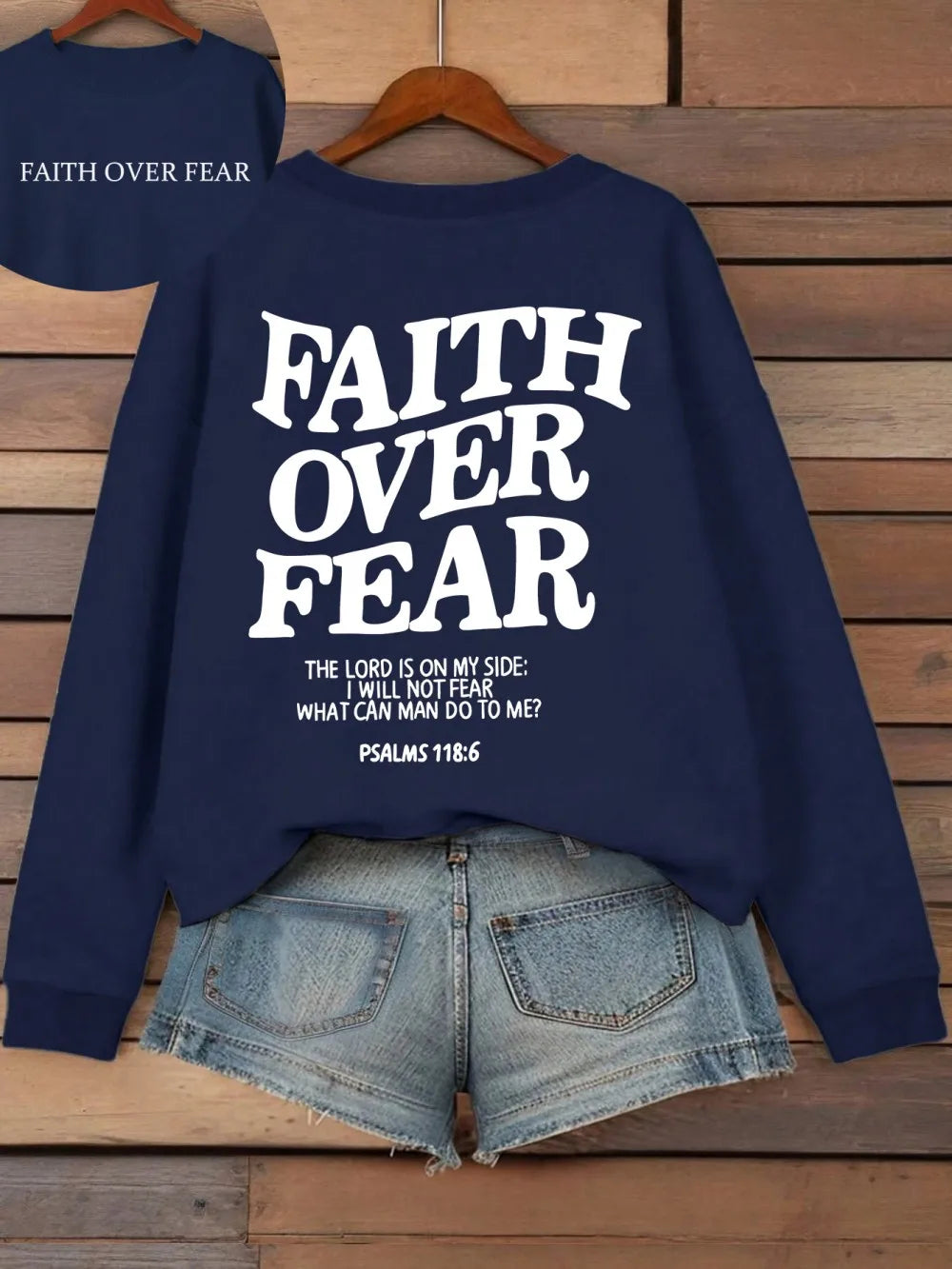 Hoodie with "Faith Over Fear" lettering and Bible quote, oversized hoodie