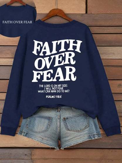 Hoodie with "Faith Over Fear" lettering and Bible quote, oversized hoodie