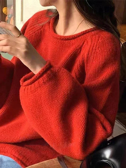 Women's Oversized Crew-Neck Sweater with Wide Sleeves
