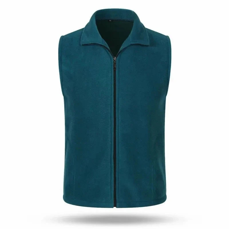 Unisex fleece vest with stand-up collar and zipper