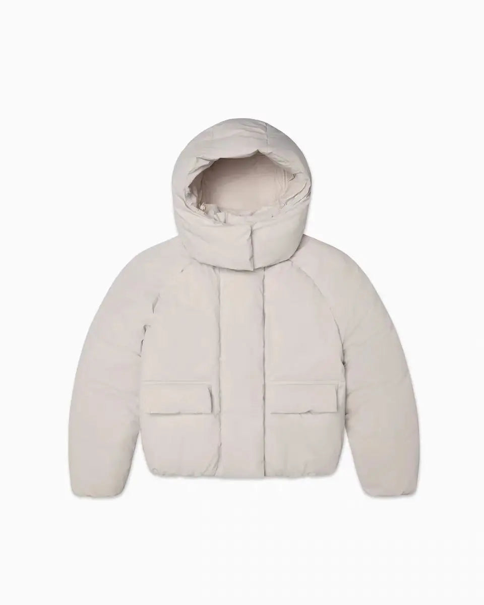 Kurze Steppjacke mit Kapuze für Damen, Beige