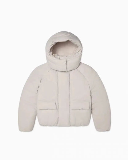 Kurze Steppjacke mit Kapuze für Damen, Beige