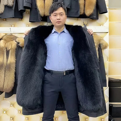 Herren Winterparka mit abnehmbarem Kunstfellfutter Schwarz