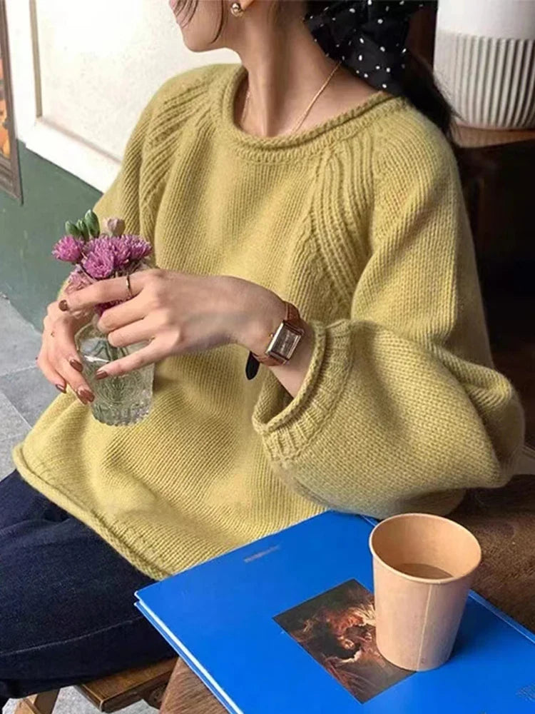 Women's Oversized Crew-Neck Sweater with Wide Sleeves
