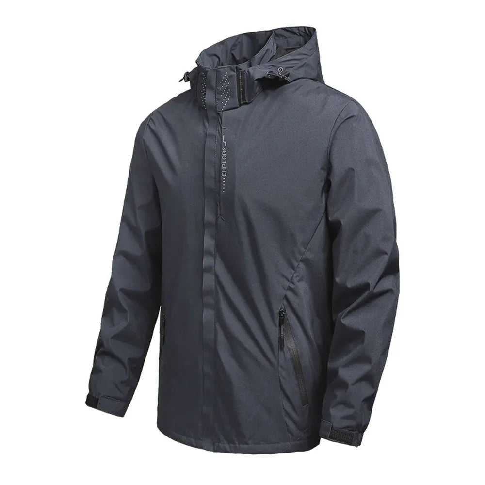 Unisex outdoor jacket with hood, zipper & adjustable cuffs