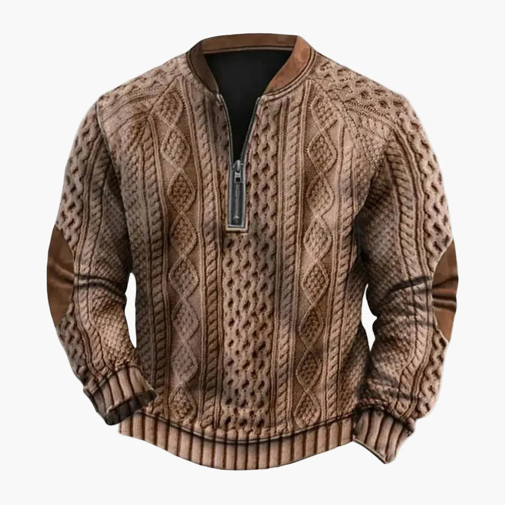 Men's sweatshirt with half zipper and diamond pattern – Casual outdoor & sports pullover for autumn and winter
