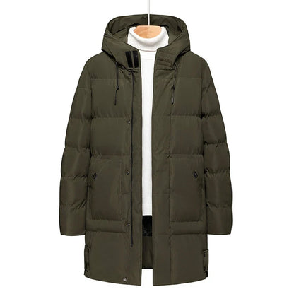 Herren Daunenjacke Winter Lang mit Kapuze Gesteppt