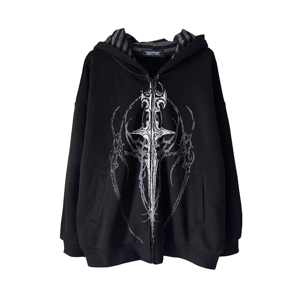 Unisex oversized zip-up hoodie with Gothic print