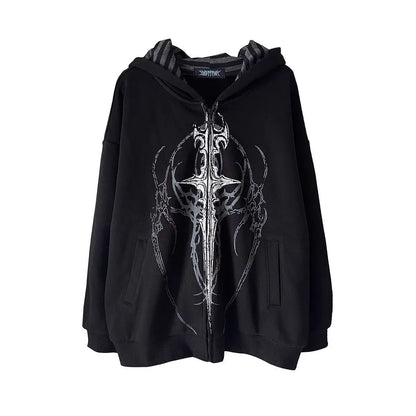 Unisex oversized zip-up hoodie with Gothic print