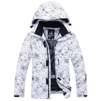 Bunte Outdoor-Jacke mit Kapuze und Muster, wasserabweisend