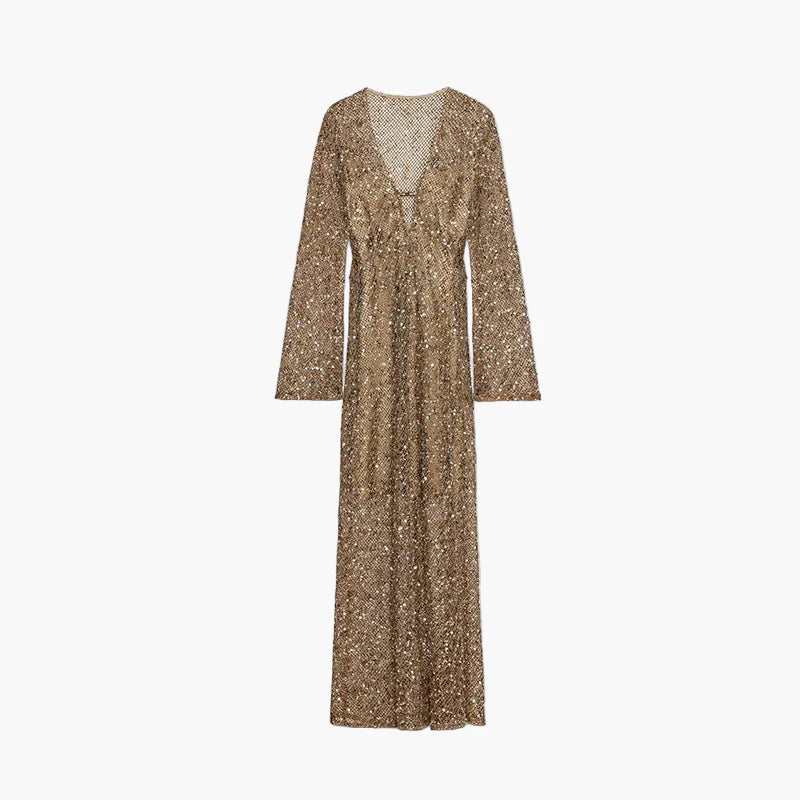 Women's glitter evening dress with sequins and deep V-neck – elegant party dress for special occasions