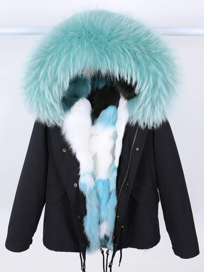Women's winter parka with removable faux fur collar and lining