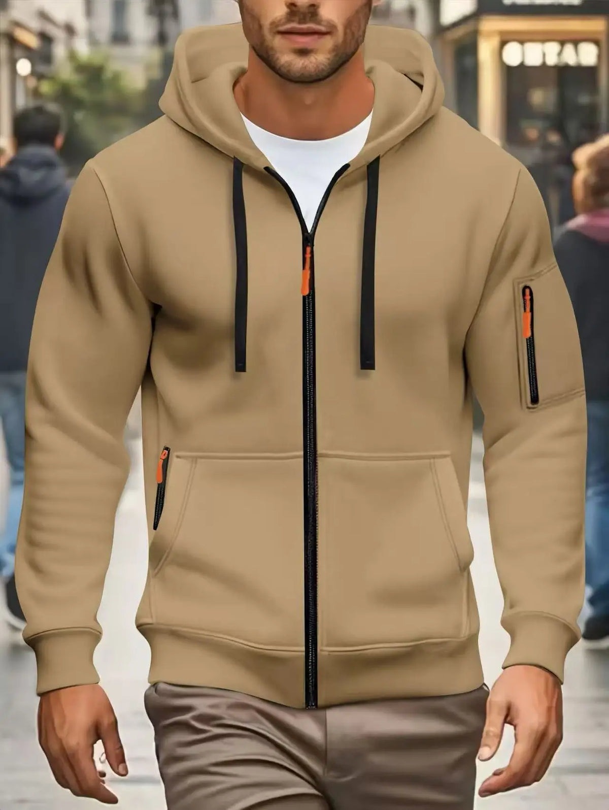 Men's zip-up hoodie with pockets, olive green
