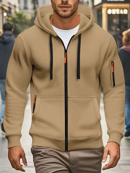 Men's zip-up hoodie with pockets, olive green