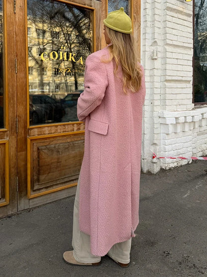 Women's long double-breasted coat with wide sleeves