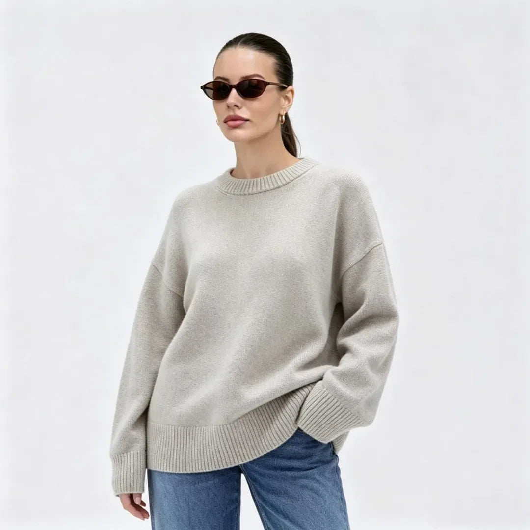 Women's Oversized Loose-Fit Crew-Neck Knit Sweater