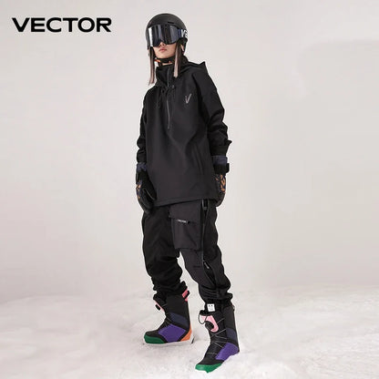 Unisex Ski Anorak Überziehjacke mit Kapuze und Reißverschluss