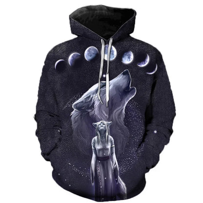 Wolf hoodie with 3D print and hood, unique design