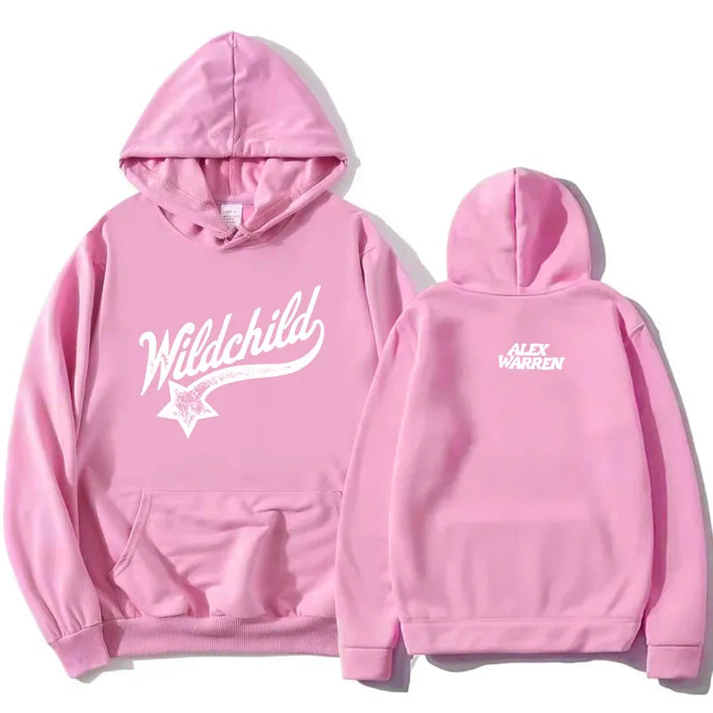 Unisex red hoodie with "Wildchild" star and text print